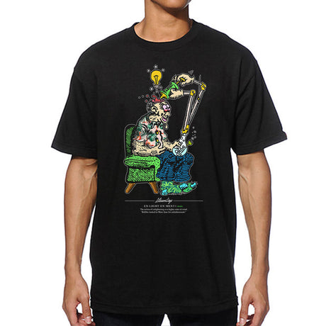 StonerDays Enlightenment Tee in black, unisex cotton t-shirt with vibrant graphic, front view