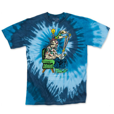 StonerDays Enlightenment Tie Dye Tee with vibrant blue pattern, front view on white background