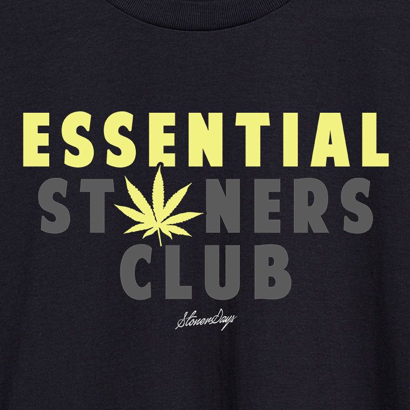 Close-up of StonerDays Essential Stoners Club Hoodie with bold graphic print