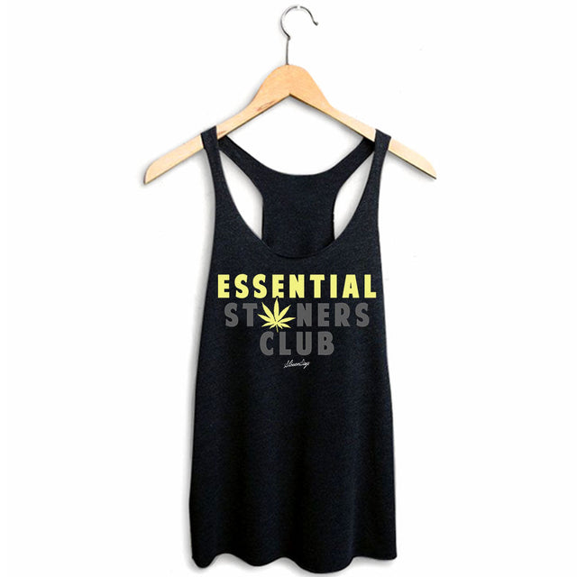 StonerDays Women's Racerback Tank Top with 'Essential Stoners Club' Print, Cotton Blend