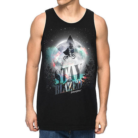 StonerDays Et Moon Tank top in black, front view on male model, sizes S to 3XL, cotton blend