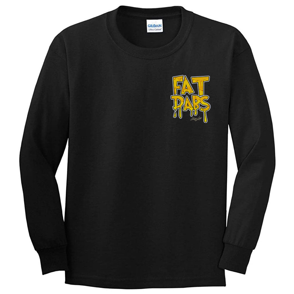 StonerDays Fat Dabs Long Sleeve Shirt in Black Cotton, Front View with Bold Yellow Print