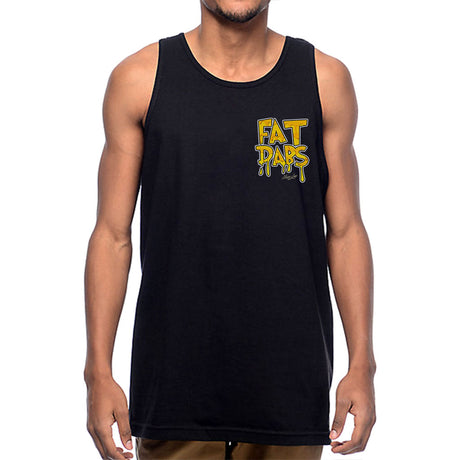StonerDays Fat Dabs Tank top in black, front view on a male model, sizes S to 3XL