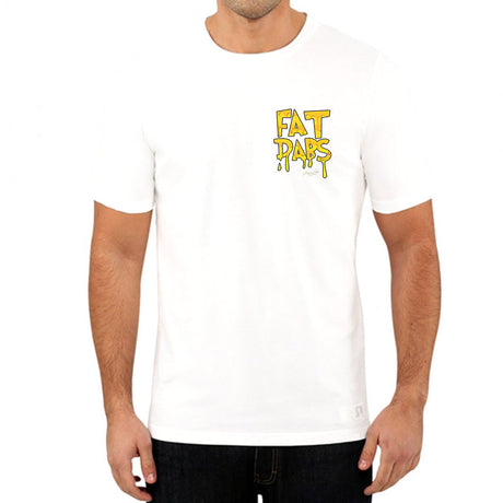 StonerDays Fat Dabs White Tee front view on model, sizes S to 3XL, ideal for concentrate enthusiasts