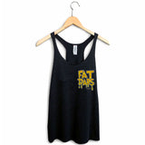 StonerDays Fat Dabs Women's Racerback Tank Top in Black, Hanging on Wooden Hanger