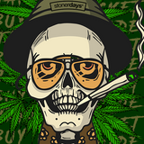 StonerDays Fear & Loathing T-shirt design with skull, cannabis leaves, and joint