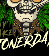 StonerDays Fear & Loathing t-shirt design close-up with skull and cannabis leaves
