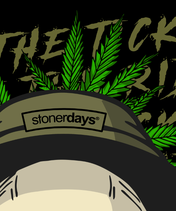 StonerDays Fear & Loathing T-Shirt design close-up with cannabis leaf graphics