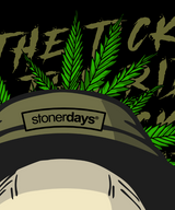 StonerDays Fear & Loathing T-Shirt design close-up with cannabis leaf graphics