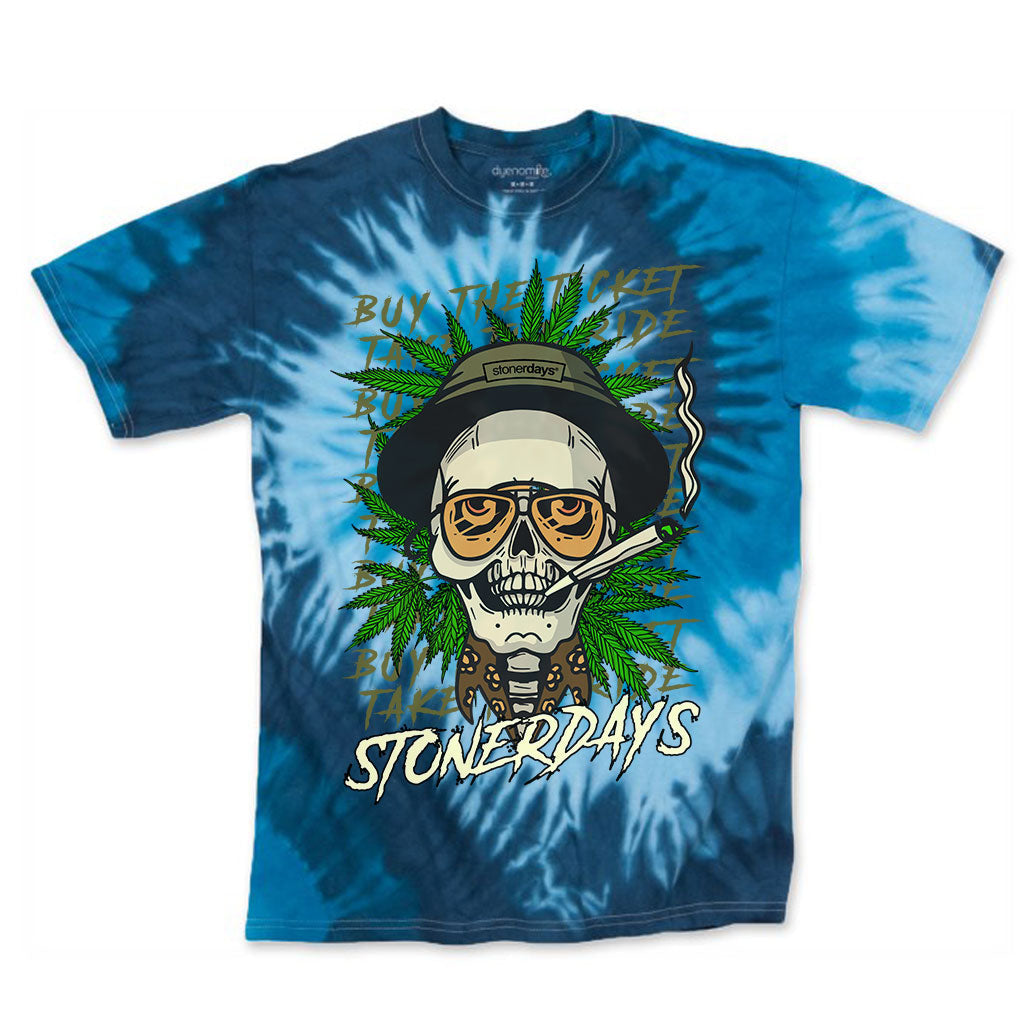 StonerDays Fear & Loathing Blue Tie Dye T-Shirt with Graphic Front View