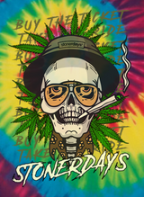 StonerDays Fear & Loathing Tie Dye T-Shirt with colorful skull and cannabis leaf design