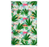 StonerDays Flamingo Neck Gaiter featuring vibrant cannabis and flamingo print, made from polyester.