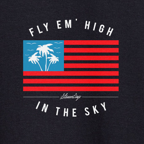 StonerDays Fly Em High Tee with patriotic design, USA-made, men's black cotton t-shirt front view