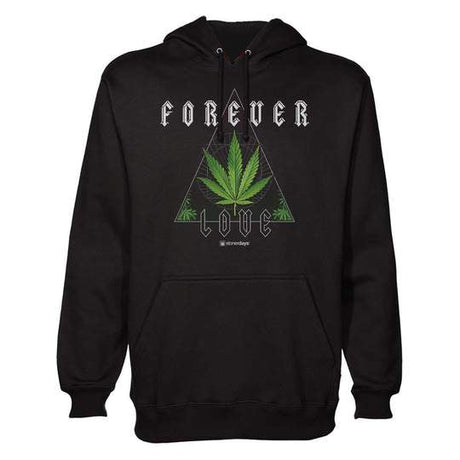 StonerDays Forever Love Hoodie with Rasta colors front view on a seamless white background