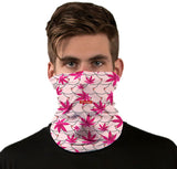 StonerDays Free The Nipple Face Gaiter with pink cannabis leaf design on polyester fabric, front view