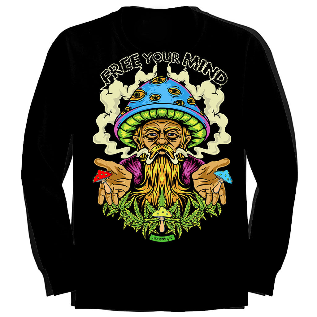 StonerDays Free Your Mind Men's Long Sleeve in Green with Psychedelic Print