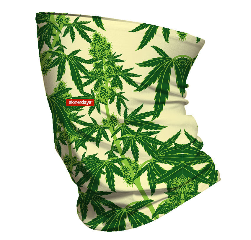 StonerDays Fruits Of Our Labor Face Gaiter with vibrant cannabis leaf print, made of polyester