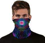 StonerDays Full Spectrum Face Gaiter with vibrant psychedelic pattern, front view on model