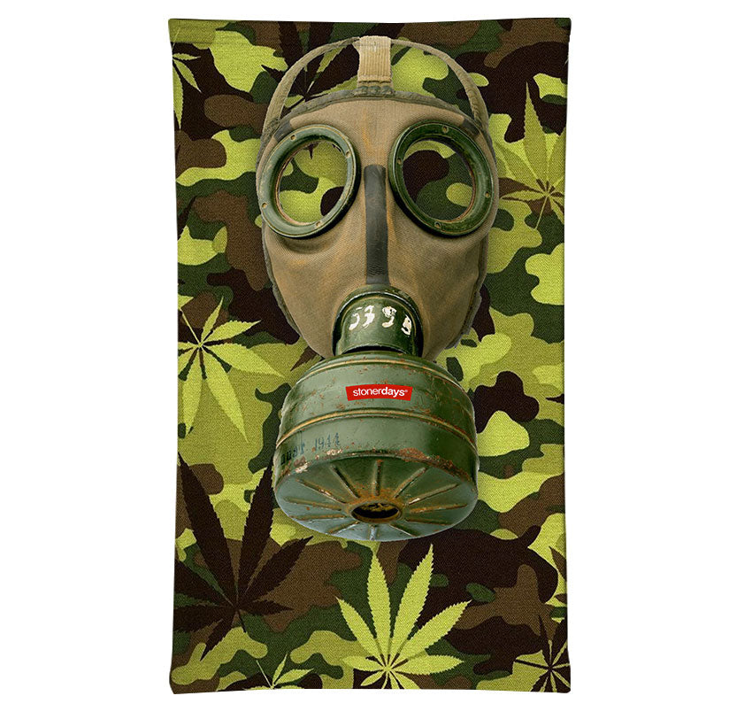 StonerDays Gas Mask Face Gaiter with Cannabis Leaf Design, Front View