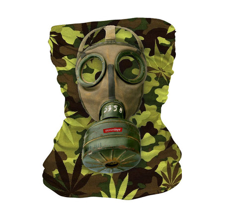 StonerDays Gas Mask Face Gaiter with camouflage print, front view on white background