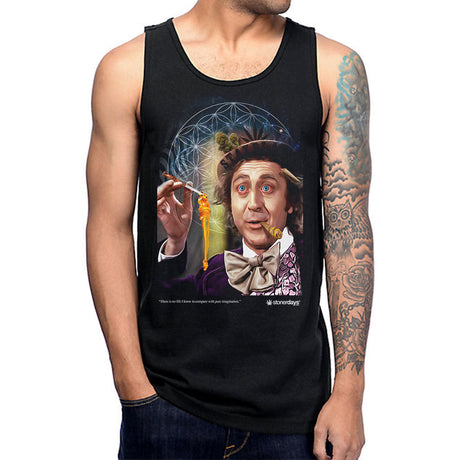 StonerDays Globstopper Men's Tank featuring vibrant concentrate-themed graphic, front view on model