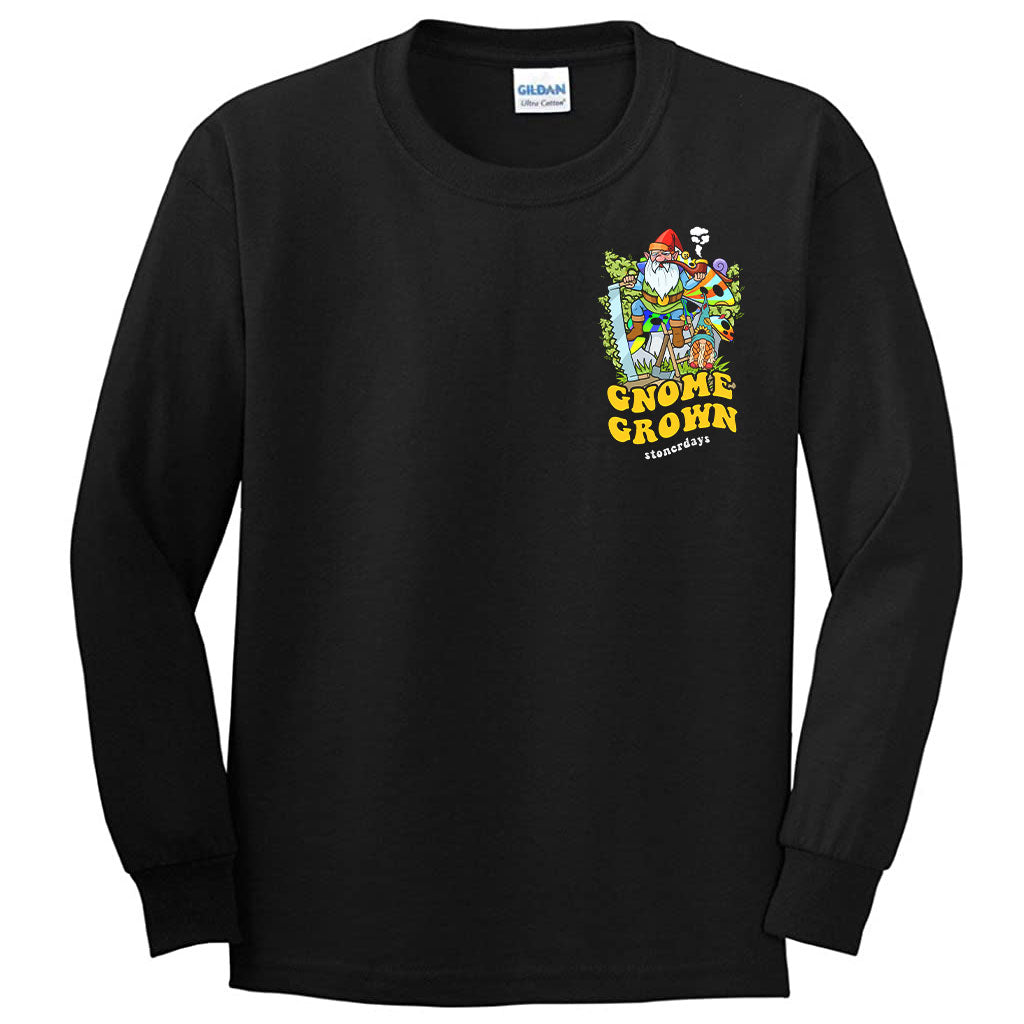 StonerDays Gnome Grown Long Sleeve Shirt in Black, Front View with Vibrant Graphic