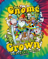 StonerDays Gnome Grown T-Shirt with Rainbow Tie Dye Design, Cotton, Front View