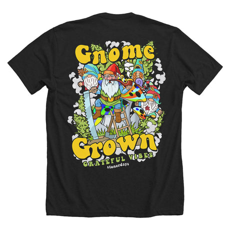StonerDays Gnome Grown Tee in black, rear view showcasing vibrant graphic design on cotton material