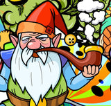 StonerDays Gnome Grown Tee with vibrant gnome graphic smoking a pipe, 100% cotton