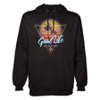 StonerDays Good Life Hoodie in black with tropical sunset graphic, front view on white background