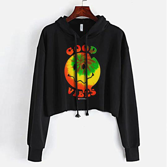 StonerDays Good Vibes Tie-Dye Crop Hoodie, Front View on White Background