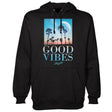 StonerDays Good Vibes Throwback Hoodie in black, featuring palm tree design, front view on white background