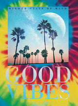 StonerDays Good Vibes Tie-dye T-shirt with Palm Trees and Moon Graphic