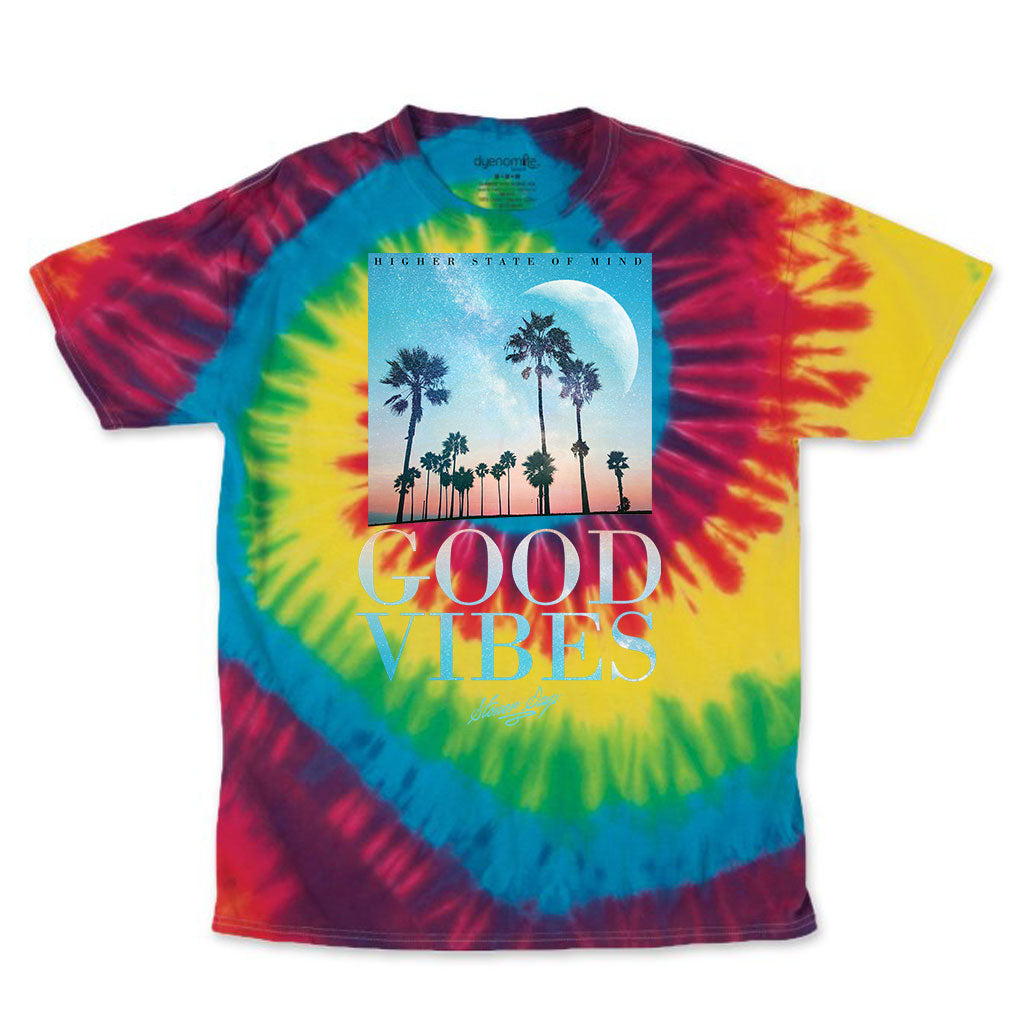 StonerDays Good Vibes Men's Tie-dye T-shirt in Vibrant Colors - Front View