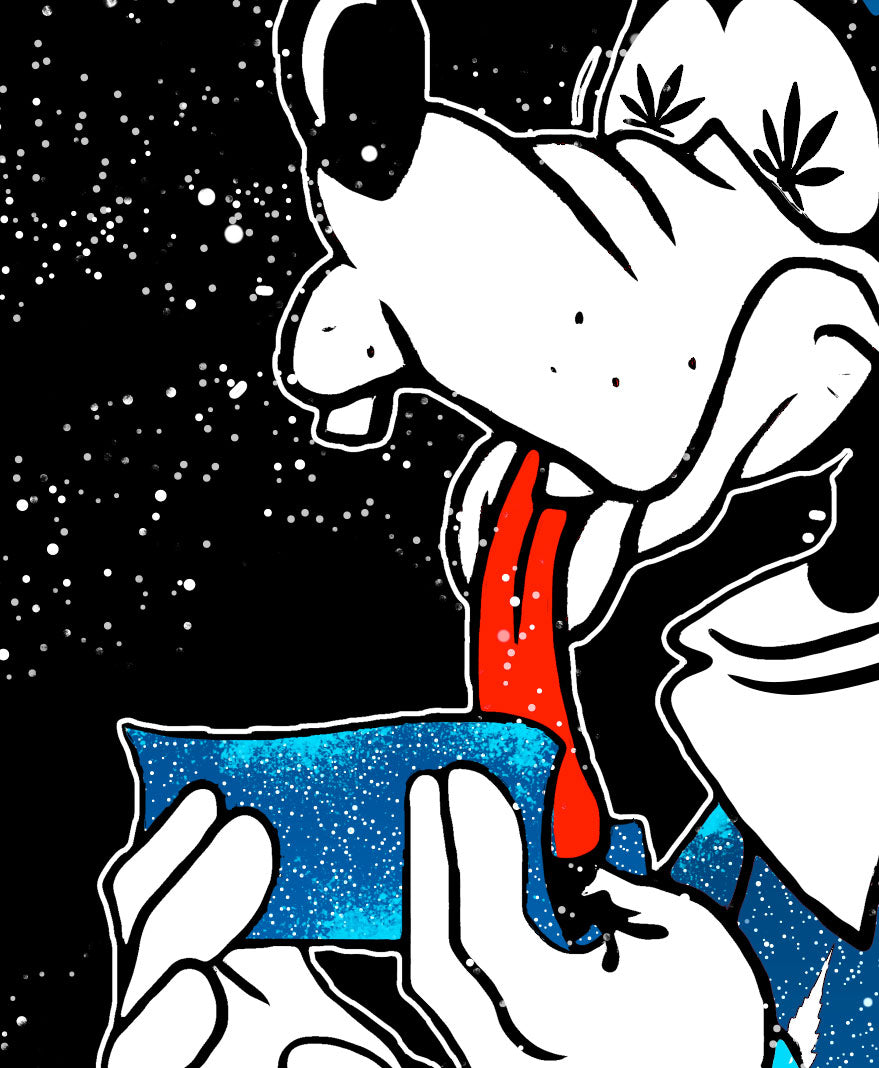 StonerDays Goofy Space Adventure Hoodie design close-up with cosmic background