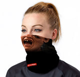 StonerDays Gooniesloth Neck Gaiter featuring unique sloth face design, front view on model