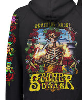 StonerDays Grateful Dabs Hoodie in black with colorful skeleton print, size options available