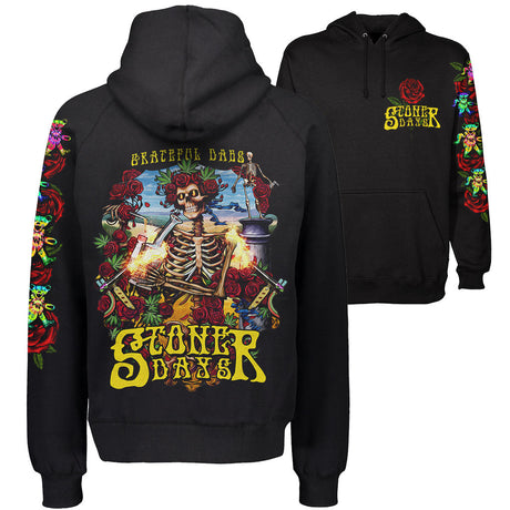 StonerDays Grateful Dabs Hoodie in Green with Skeleton Print, Front and Back View