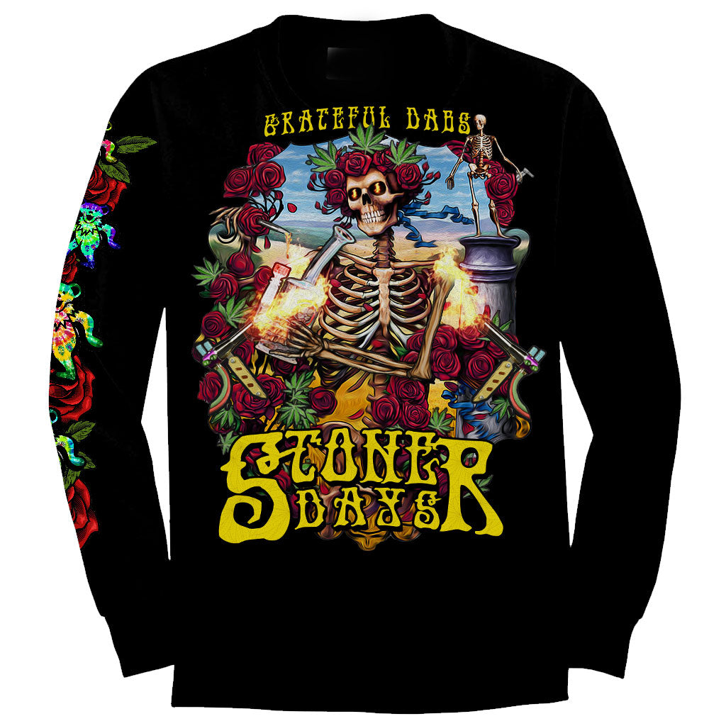 StonerDays Grateful Dabs Long Sleeve Shirt with Skeleton Graphic, Front View