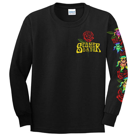 StonerDays Grateful Dabs Long Sleeve Shirt in Black Cotton, Front View with Vibrant Sleeve Prints