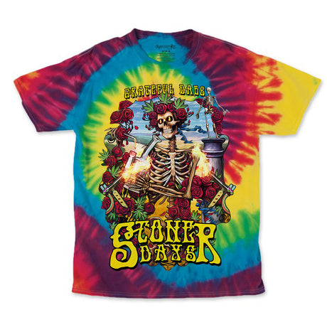 StonerDays Grateful Dabs OG Tie Dye T-Shirt in Rainbow Colors, Front View on White Background