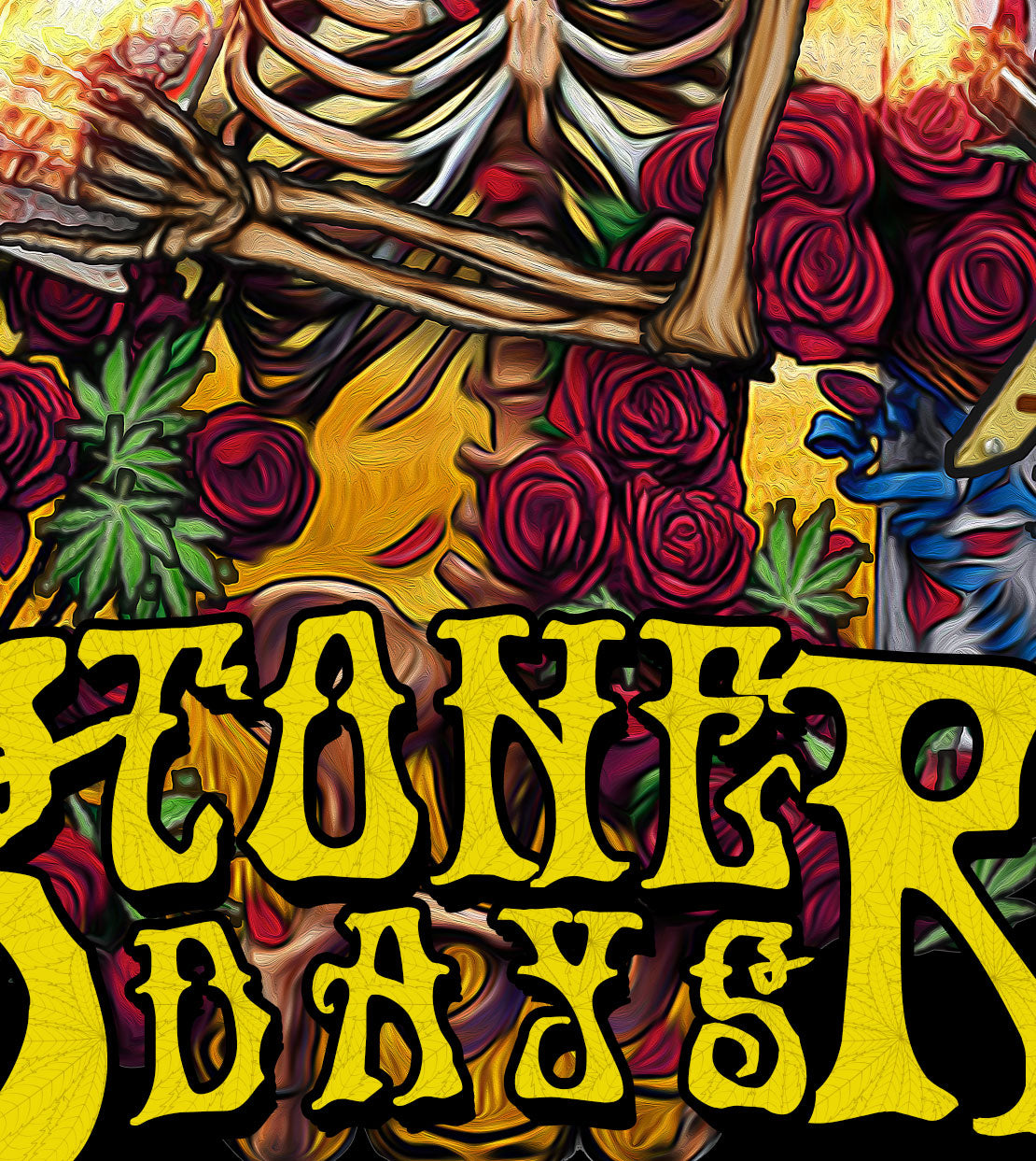 StonerDays Grateful Dabs Tee with vibrant tie-dye design and skeleton graphic, 100% cotton