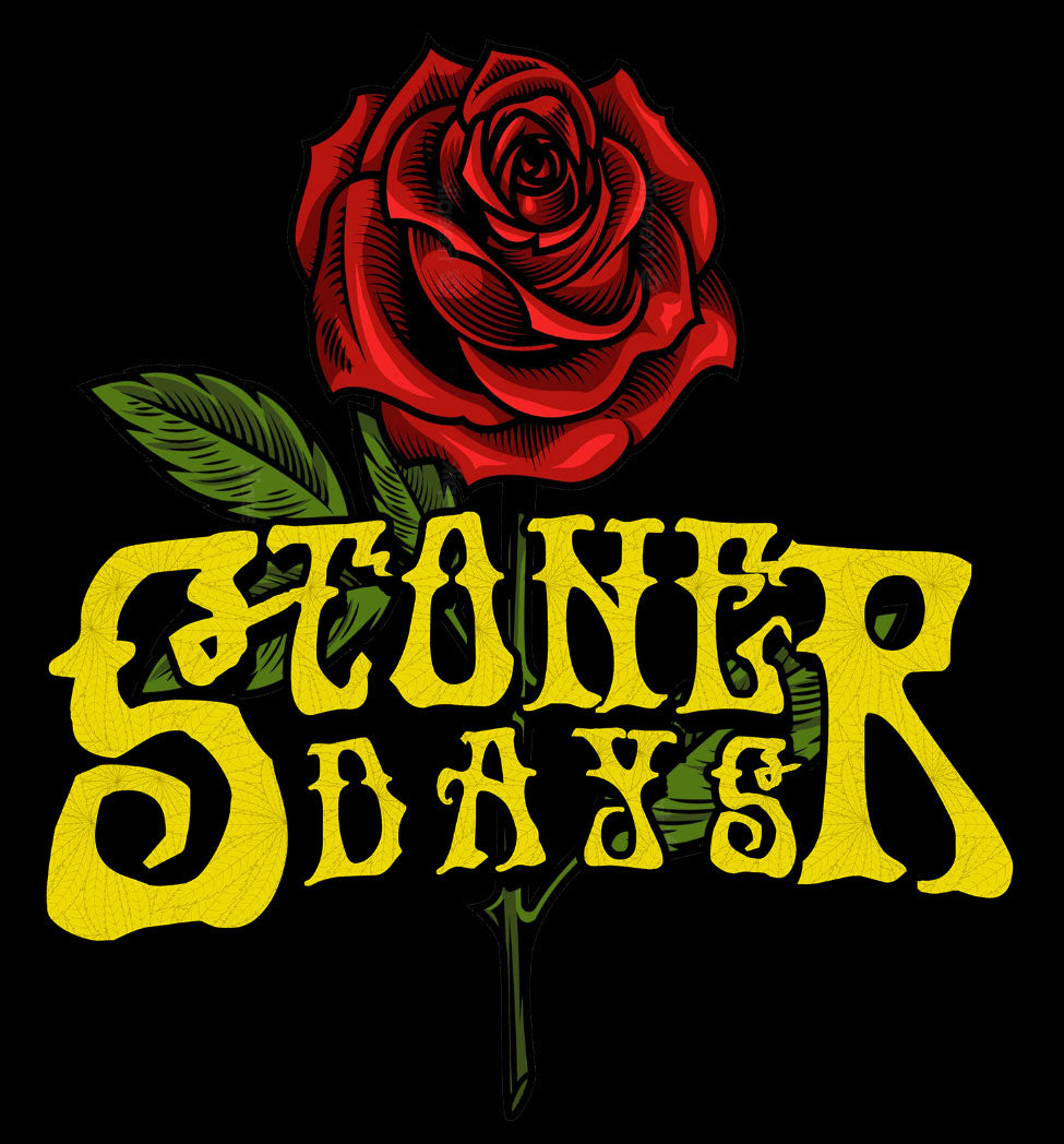 StonerDays Grateful Dabs Tee graphic with red rose on black background