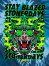 StonerDays Greens Panther Blue Tie Dye T-Shirt with vibrant front print design