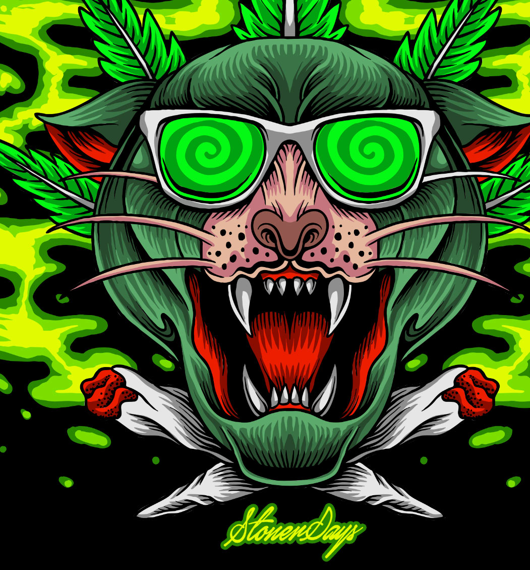 StonerDays Greenz Panther Crop Top Hoodie design close-up with vibrant green artwork