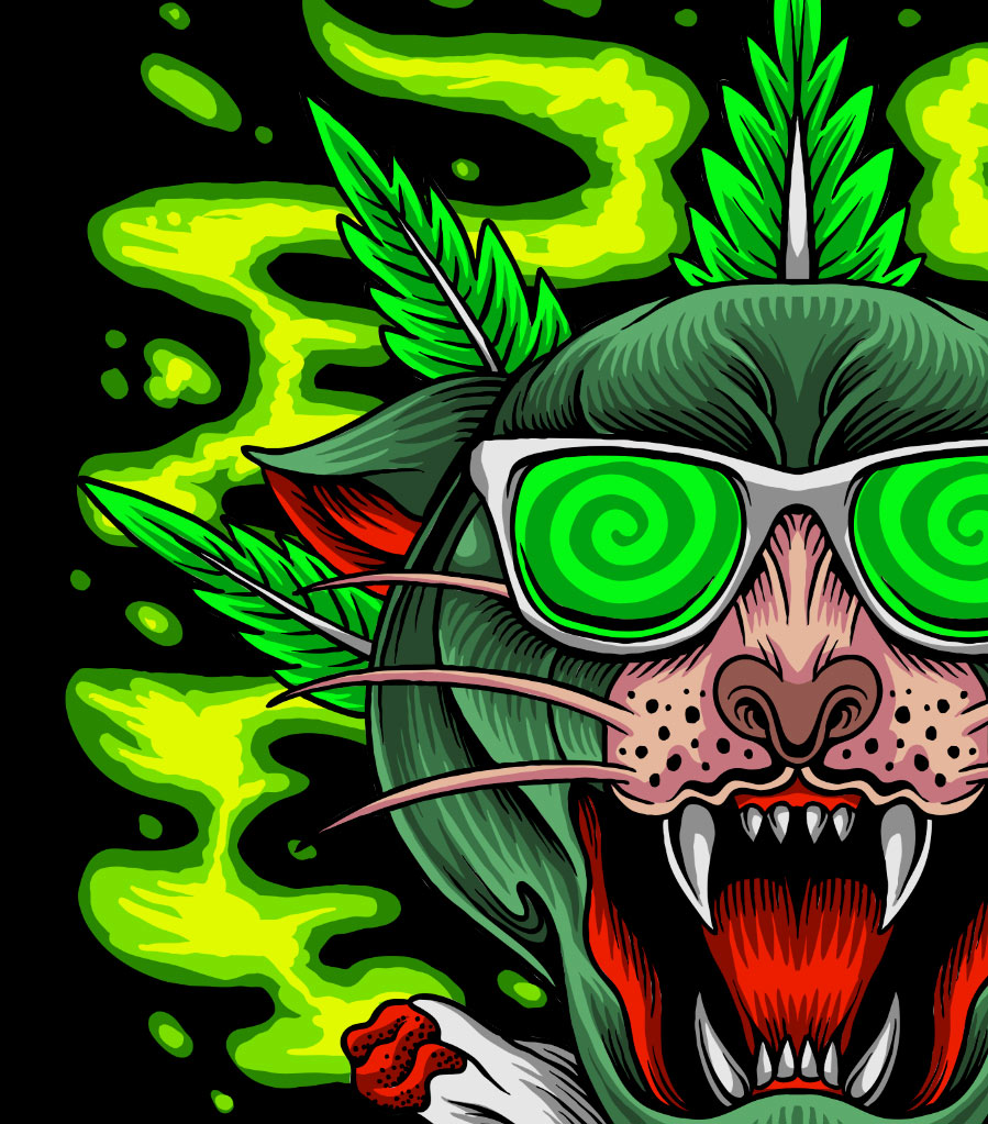 StonerDays Greenz Panther Hoodie design close-up featuring vibrant green cannabis-themed graphics