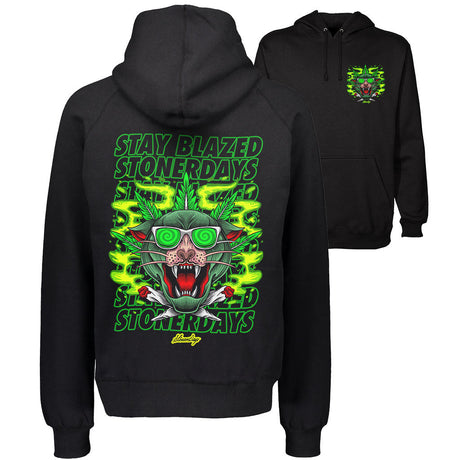 StonerDays Greenz Panther Hoodie in black with vibrant green print, front view on white background