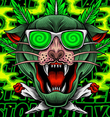 StonerDays Greenz Panther Long Sleeve Shirt with vibrant green cannabis leaf design