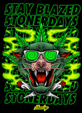 StonerDays Greenz Panther Long Sleeve Shirt with vibrant green graphics on black