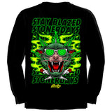 StonerDays Greenz Panther Long Sleeve Shirt, black, with vibrant green graphic